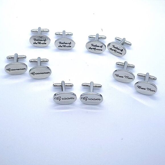GROOMSMAN Wedding Cufflinks Silver Engraved Bridal Party Formal Tuxedo Cuff Link - Picture 5 of 5